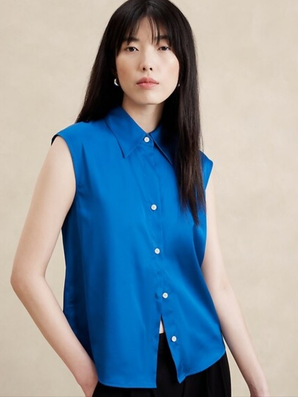 NEW Silky Banana Republic Vibrant Blue Sleeveless Button-Down Women's Shirt